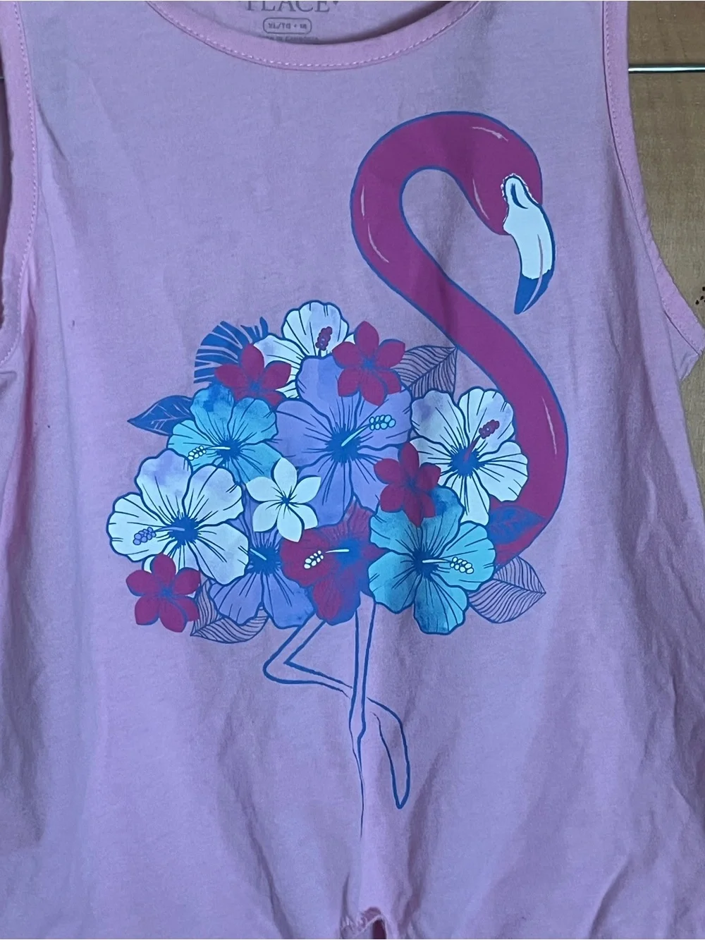 Place Pink Flamingo Floral Tie-Front Tank Top